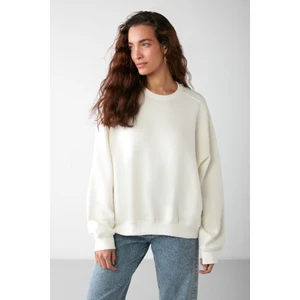 Vaneltına Kadın Içi Polarlı 3 Iplik Organik Pamuk Oversize Basic Bisiklet Yaka Vanilya Sweatshirt