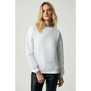 Vaneltına Kadın Içi Polarlı 3 Iplik Organik Pamuk Oversize Basic Bisiklet Yaka Beyaz Sweatshirt