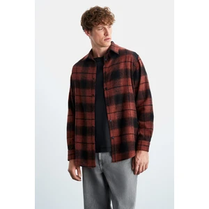 Sımonı Erkek Oduncu Gömlek Kalın Dokulu Çıtçıtlı Oversize Ceket Tipi Kiremit Rengi Gömlek