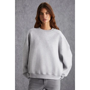 Vaneltına Kadın Içi Polarlı 3 Iplik Organik Pamuk Oversize Basic Bisiklet Yaka Grimelanj Sweatshirt
