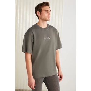 Vıto Erkek %100 Organik Pamuklu Nakış Yazı Detaylı Oversize Bol Kesim Kısa Kollu Gri T-shirt