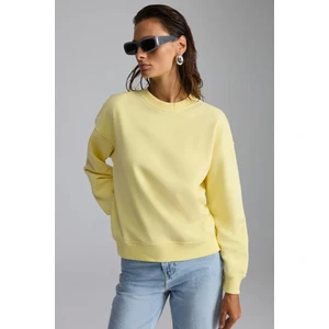 Vaneltına Kadın Içi Polarlı 3 Iplik Organik Pamuk Oversize Basic Bisiklet Yaka Sarı Sweatshirt
