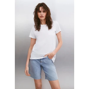 Samantha Kadın Comfort Fit %100 Organik Pamuklu Basic Örme Beyaz T-shirt