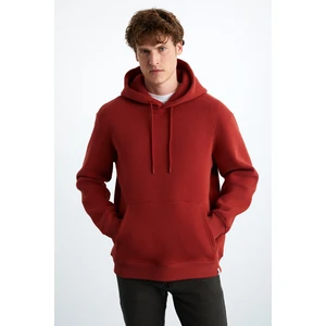 Yokohama Erkek Içi Polarlı Yumuşacık Regular Kanguru Cepli Kapüşonlu Kiremit Rengi Sweatshirt