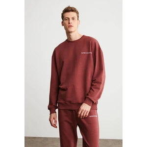 Raırok Erkek İçi Polarlı Comfort Oversize Nakışlı Bordo Sweat