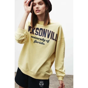 Ramona Kadın Oversize Yumuşacık Içi Polarlı Organik Pamuklu Baskılı Yuvarlak Yakalı Sweatshirt