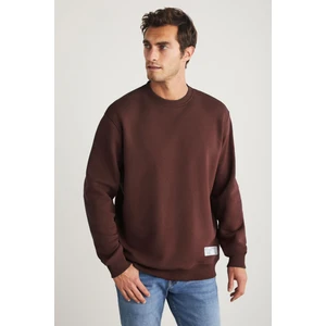 Travıs Erkek Organik Kumaşlı Yumuşacık Regular Fit Yuvarlak Yakalı Kahverengi Sweatshirt