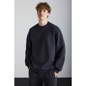 Tokyo Erkek Içi Polarlı Yumuşacık Arka Etiket Detaylı Bisiklet Yaka Oversize Antrasit Sweatshirt