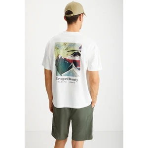 TRENTON Erkek %100 Pamuk Bisiklet Yaka Baskılı Ekru T-Shirt