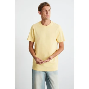 MICHEL Erkek Slim Fit Dar Kesim %100 Organik Pamuklu Basic Örme Sarı T-Shirt