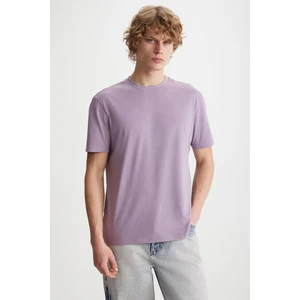 MICHEL Erkek Slim Fit Dar Kesim %100 Organik Pamuklu Basic Örme Lila T-Shirt