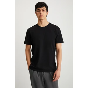 MICHEL Erkek Slim Fit Dar Kesim %100 Organik Pamuklu Basic Örme Siyah T-Shirt