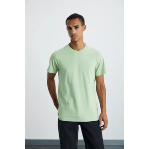 MICHEL Erkek Slim Fit Dar Kesim  Pamuklu Basic Örme Fıstık Yeşili T-Shirt