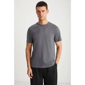 MICHEL Erkek Slim Fit Dar Kesim %100 Organik Pamuklu Basic Örme Koyu Gri T-Shirt