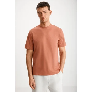 MICHEL Erkek Slim Fit Dar Kesim %100 Organik Pamuklu Basic Örme Kiremit Rengi T-Shirt