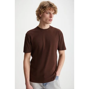 MICHEL Erkek Slim Fit Dar Kesim %100 Organik Pamuklu Basic Örme Acı Kahve T-Shirt