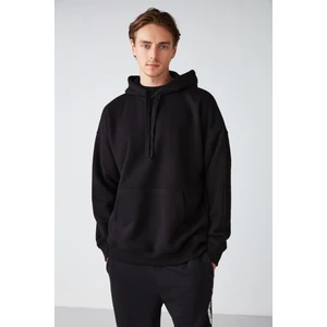 Steve Erkek Yumusaçık Kumaşlı Kapüşonlu Kordonlu Oversize Fit Siyah Sweatshirt