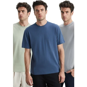 Cultıvated Erkek 3'lü Kalın Dokulu Regular %100 Organik Pamuk Ind/ayeşil/agri T-shirt