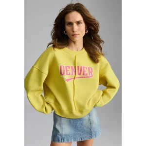 Daleska Kadın Organik Pamuklu Yumuşacık Önü Kesikli Baskılı Yuvarlak Yaka Yeşil Sweatshirt