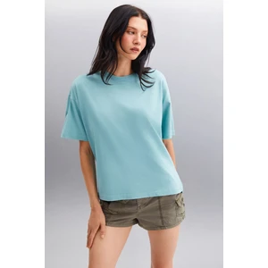 Jemmy Kadın Basic Süprem Dokuma Relaxed %100 Organik Pamuk Yeşil T-shirt