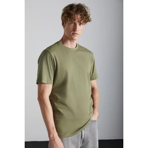 Solo Erkek Süprem %100 Organik Pamuklu Kalın Dokulu Comfort Fit Haki T-shirt