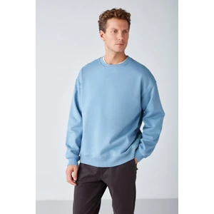 Stephan Erkek Yumuşacık Kumaşlı Oversize Fit Yuvarlak Yakalı Mavi Sweatshirt