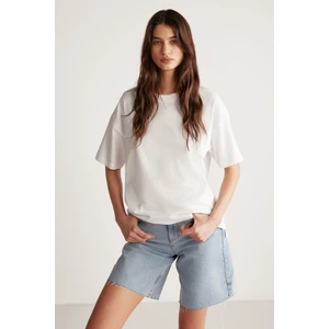 Jemmy Kadın Basic Süprem Dokuma Relaxed %100 Organik Pamuk Beyaz T-shirt