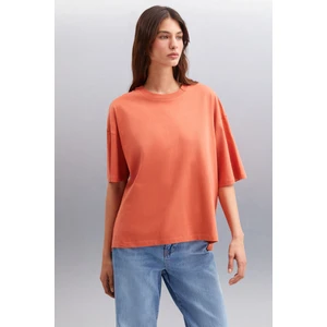 Jemmy Kadın Basic Süprem Dokuma Relaxed %100 Organik Pamuk Kiremit Rengi T-shirt