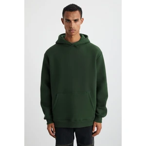 Cartmel Erkek Organik Kumaşlı Içi Polarlı Yumuşacık  Kanguru Cepli Kapüşonlu Koyu Yeşil Sweatshirt
