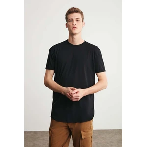 Oscar Erkek Comfort Fit Uzun Dökümlü Kumaş Siyah T-shirt