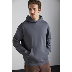 Cartmel Erkek Örme 3 Iplik Relaxed Fit Rahat Kalıp Kanguru Cepli Kapüşonlu Antrasit Sweatshirt