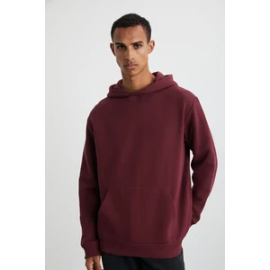 CARTMEL Erkek Örme 3 İplik Relaxed Fit Rahat Kalıp Kanguru Cepli Kapüşonlu Bordo Sweatshirt