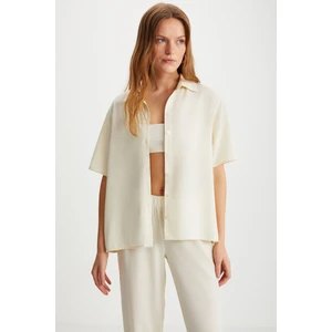 Carmına Kadın Kısa Kollu Dugmeli Cepsiz Ekru Gömlek