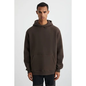 Cartmel Erkek Örme 3 Iplik Relaxed Fit Rahat Kalıp Kanguru Cepli Kapüşonlu Kahverengi Sweatshirt