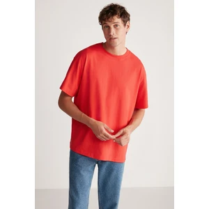 Jett Erkek Oversize Fit %100 Pamuk Kalın Dokulu Kırmızı T-shirt