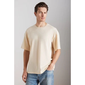 Jett Erkek Oversize Fit %100 Pamuk Kalın Dokulu Vanilya T-shirt