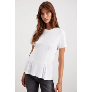 Jessıa Kadın Bisiklet Yaka %100 Pamuk Korse Detaylı Beyaz T-shirt