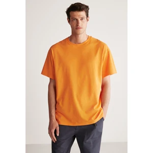 Jett Erkek Oversize Fit %100 Pamuk Kalın Dokulu Turuncu T-shirt