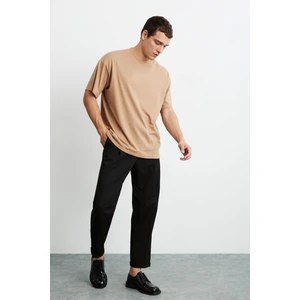 Jett Erkek Oversize Fit %100 Pamuk Kalın Dokulu Kahverengi T-shirt