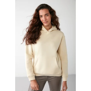 Adel Relaxed Fit Örme Kanguru Cepli Kapüşonlu Vanilya Sweatshirt