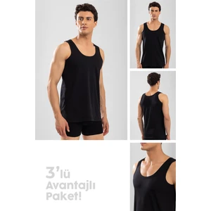 Erkek Pamuklu Klasik Regular Düz  Atlet 3'lü Paket Siyah