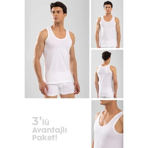 Erkek Pamuklu Klasik Regular Düz  Atlet 3'lü Paket Beyaz