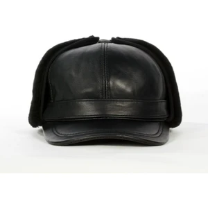 Deri Siyah Kürklü Siperli Pilot Şapka Bere