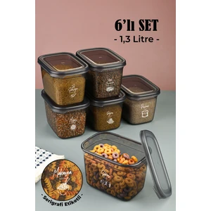 Etiketli 6lı Set Maxi Boy Peggy Uzun Dikdörtgen Saklama Kabı 1,3 Litre Antrasit