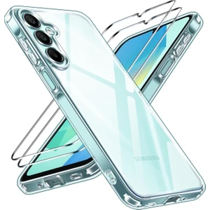 M.TK Moveteck Samsung Galaxy A16 Kılıf Kamera Çıkıntılı Korumalı Yumuşak Şeffaf Silikon + 9h Ekran Koruyucu Cam Set 2in1