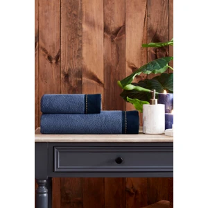 Oregon Maskülen Nakışlı Denim 2'Li Havlu Set  - Lacivert