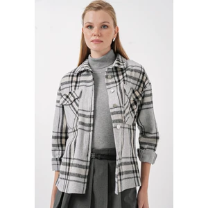 3854 Ekose Desen Çift Cepli Gömlek - A.gri