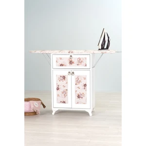 Mistik Home Rose Beyaz Katlanır Dolaplı Ütü Masası Kahverengi Çiçek Desenli