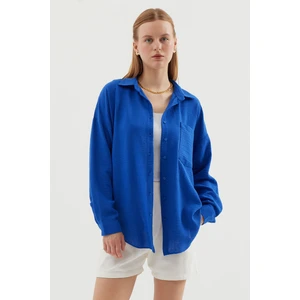 20153 Tek Cepli Oversize Keten Gömlek - C.saks