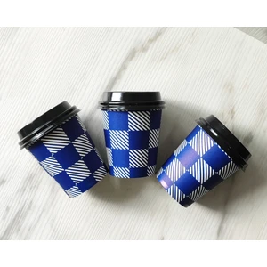 May Cup 7 Oz Karton Bardak 250 Adet Mavi Dama Desen + 250 Adet Bardak Kapağı